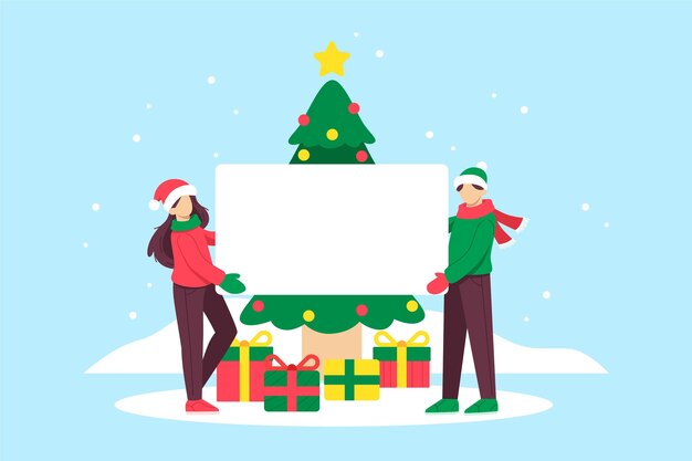 Christmas character holding blank banner