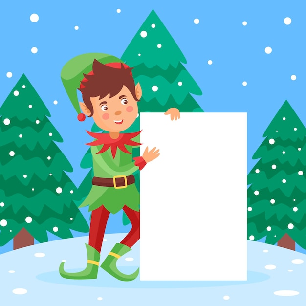 Christmas character holding blank banner