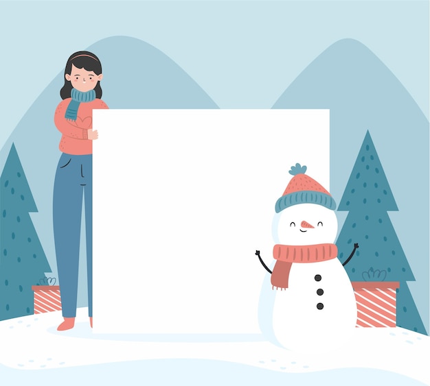 Christmas character holding blank banner