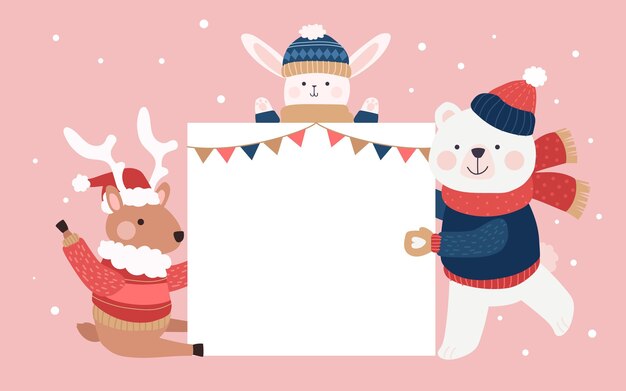 Christmas character holding blank banner