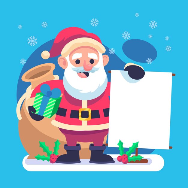 Christmas character holding blank banner