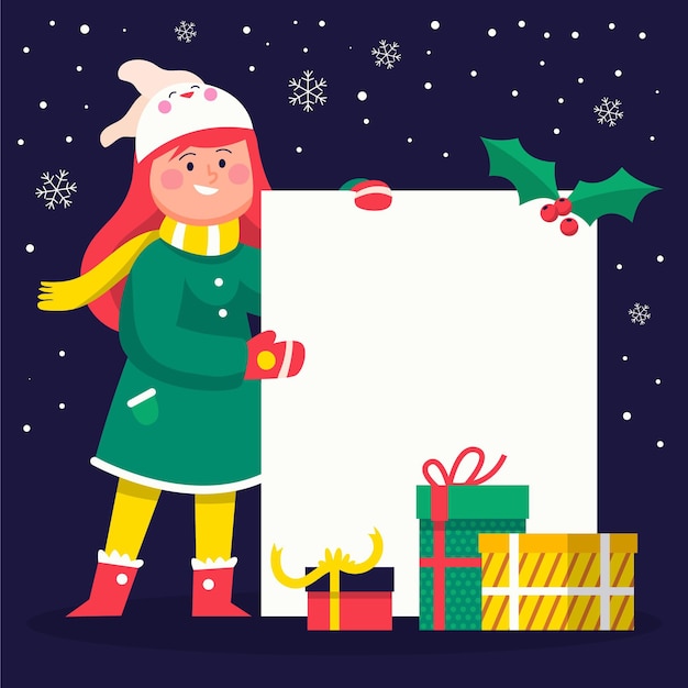 Free Vector christmas character holding blank banner