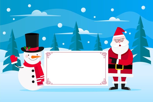 Christmas character holding blank banner