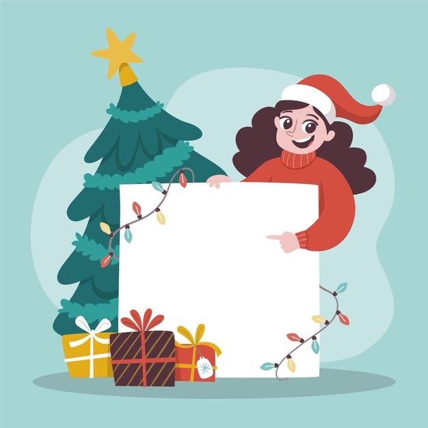 Christmas character holding blank banner