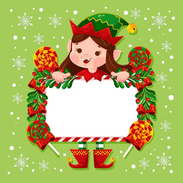 Christmas character holding blank banner