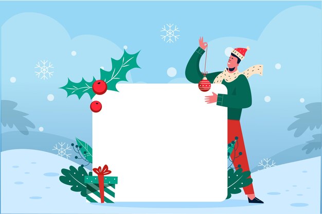 Christmas character holding blank banner