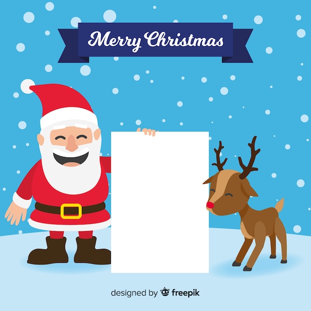 Christmas characters holding blank sign