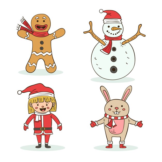 Free Vector christmas characters pack in hand drawn