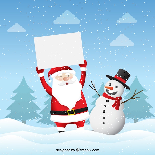 Christmas characters with blank sign