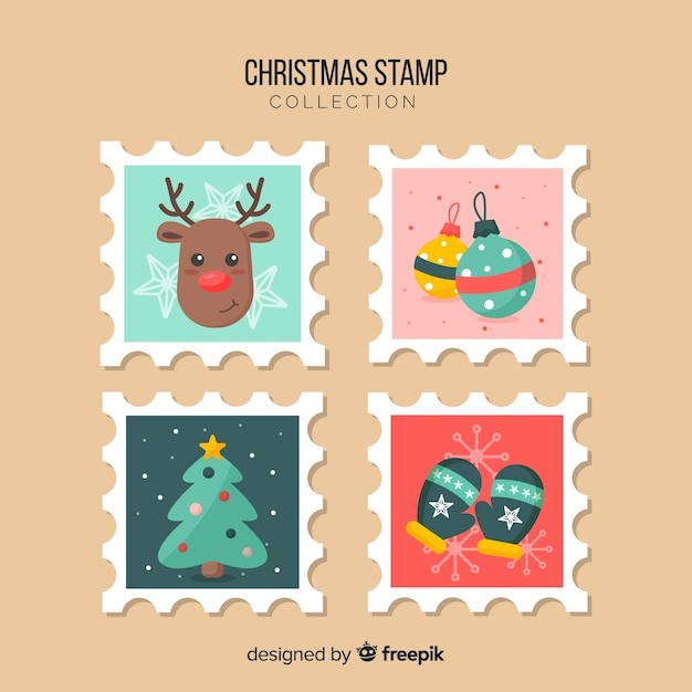 Free vector christmas colorful stamp collection