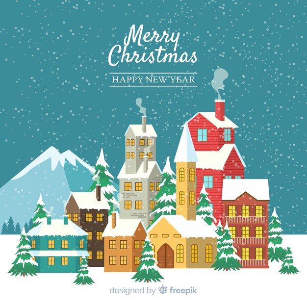 Christmas concept with flat design town