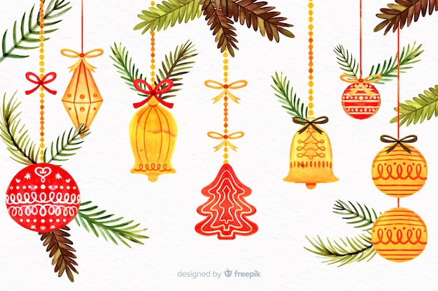 Free Vector christmas concept with watercolor tree ornaments