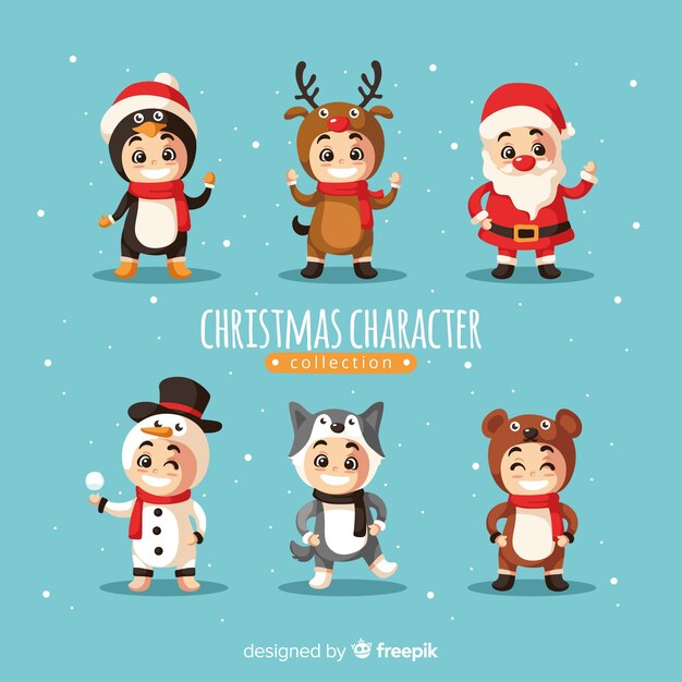 Christmas cute character collection in flat design