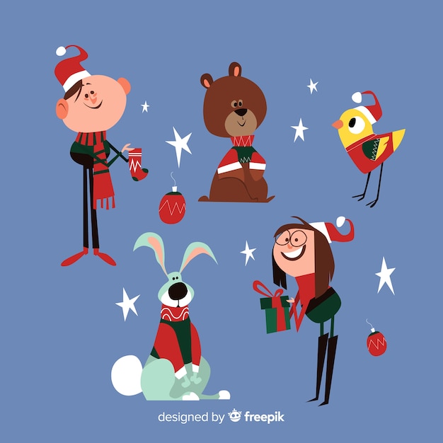 Free Vector christmas cute character collection in flat design