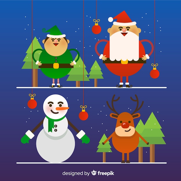 Christmas cute character collection in flat design