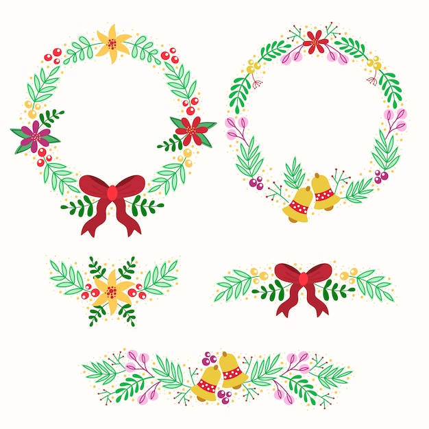 Christmas decoration with wreath flat design