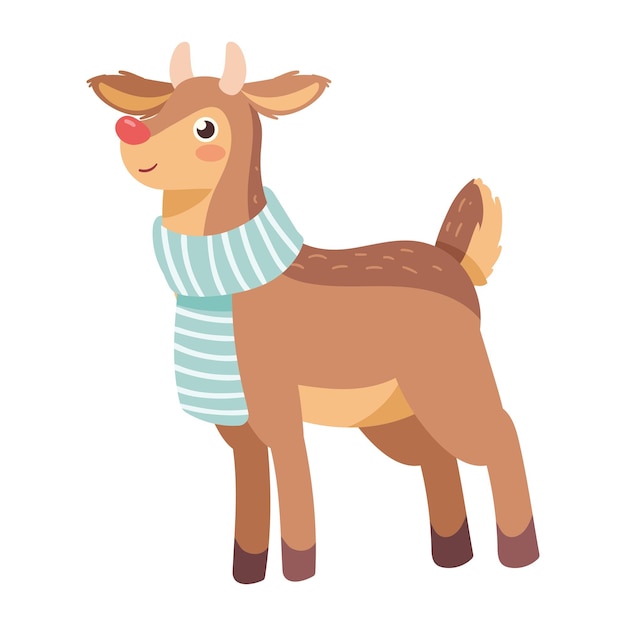 Free vector christmas deer with scarf illustration isolated