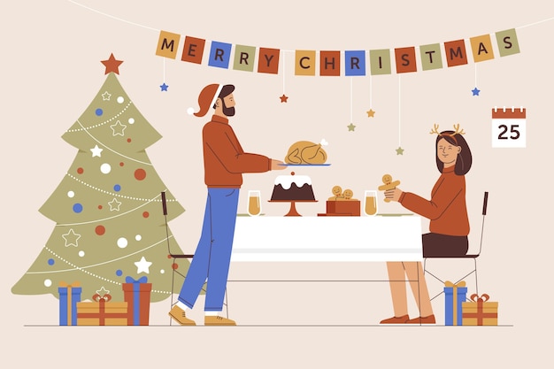 Free Vector christmas dinner scene