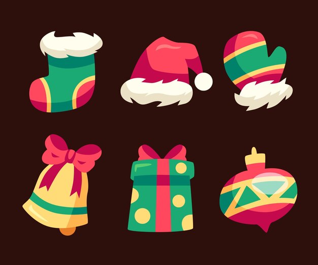 Christmas element flat design illustrations collection