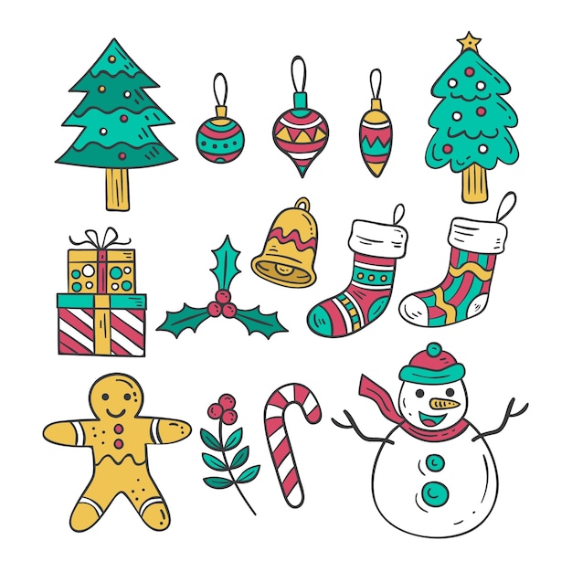 Free Vector christmas element pack hand drawn