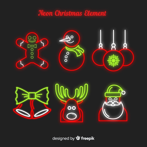 Free Vector christmas elements neon sign