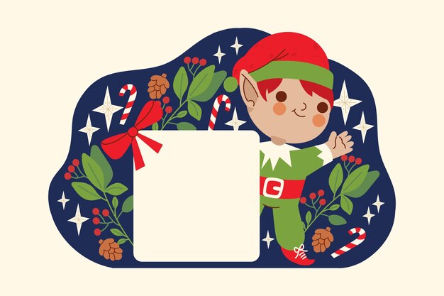 Christmas elf holding blank banner