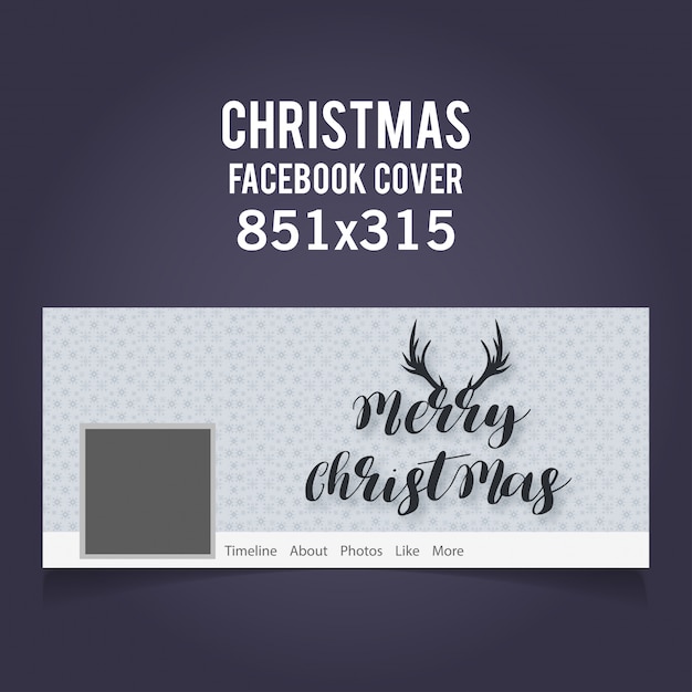 Free Vector christmas facebook cover including typograhy and horns on light grey background