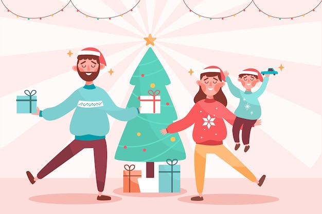 Free Vector christmas family scene concept in flat design