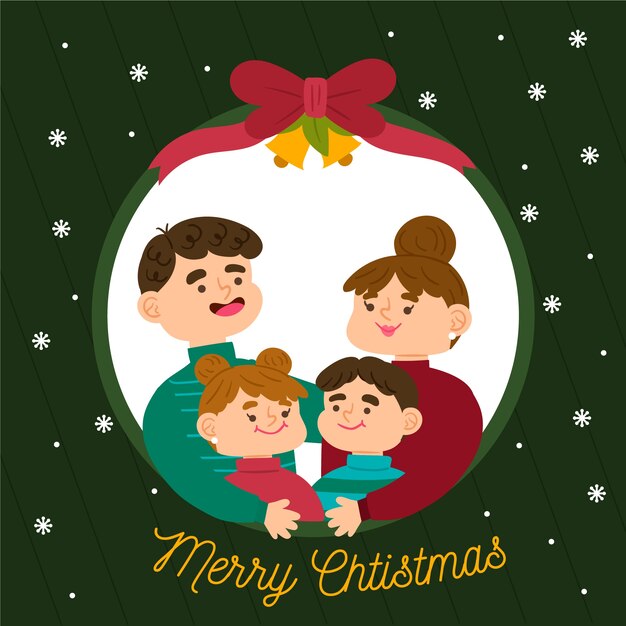 Christmas family scene concept in hand drawn