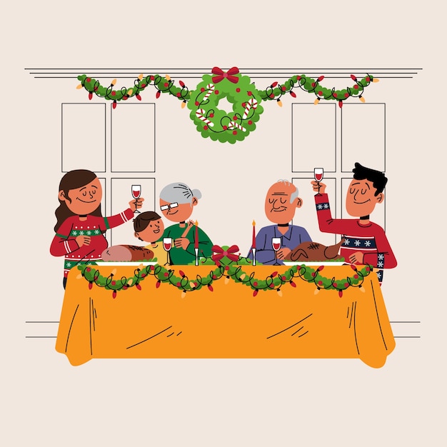 Free Vector christmas family scene concept in hand drawn