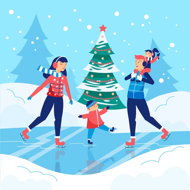 Free Vector christmas family scene concept in hand drawn