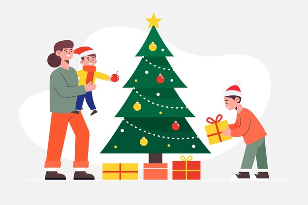 Christmas family scene in flat design