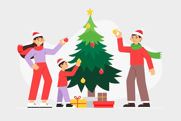 Christmas family scene in flat design