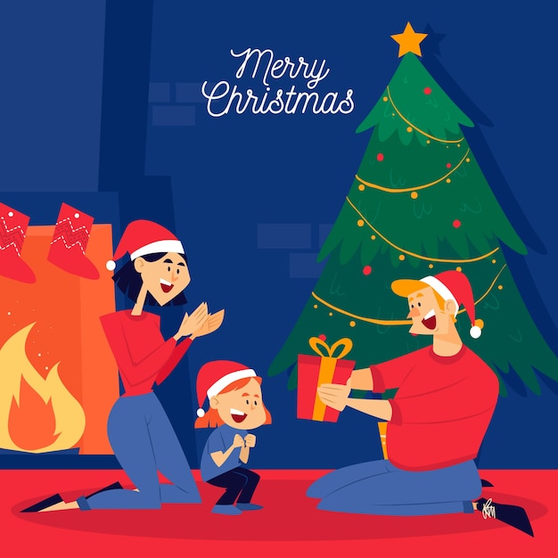 Free Vector christmas family scene in flat design