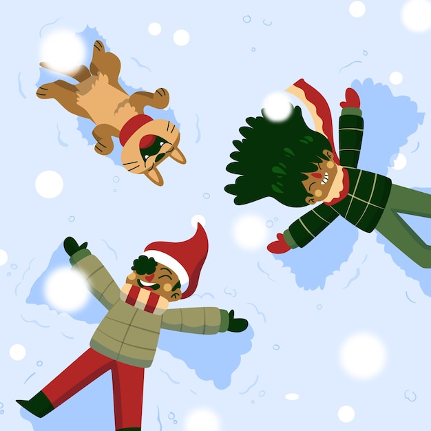 Free Vector christmas family scene playing outside