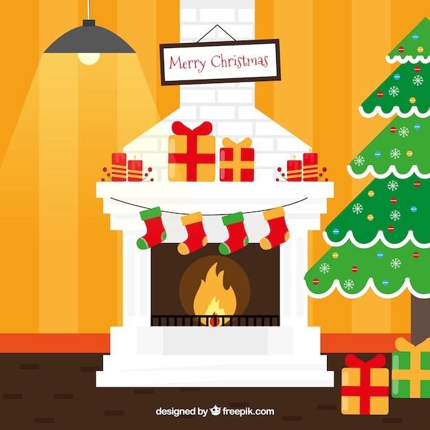 Free Vector christmas fireplace background