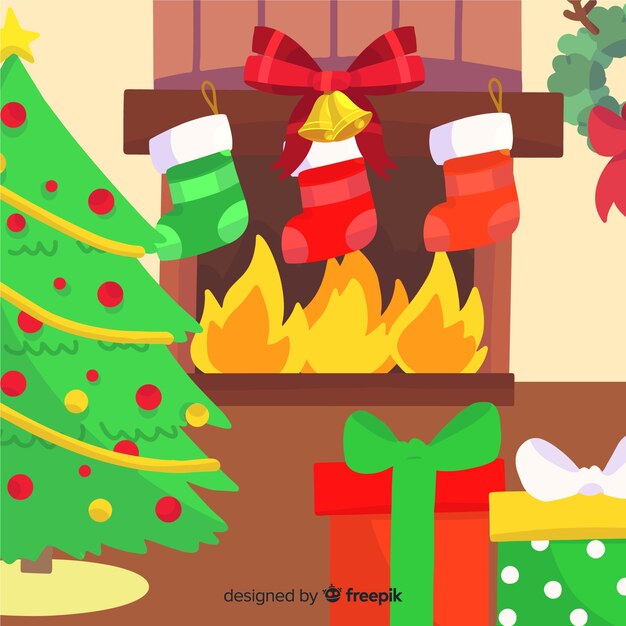 Christmas fireplace illustration