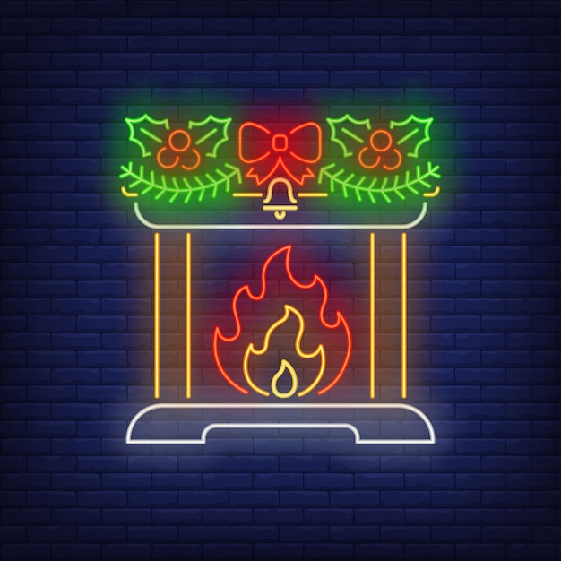 Free Vector christmas fireplace in neon style