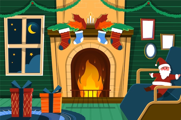 Free Vector christmas fireplace scene concept in hand drawn