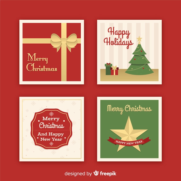 Free vector christmas flat greetings cards collection