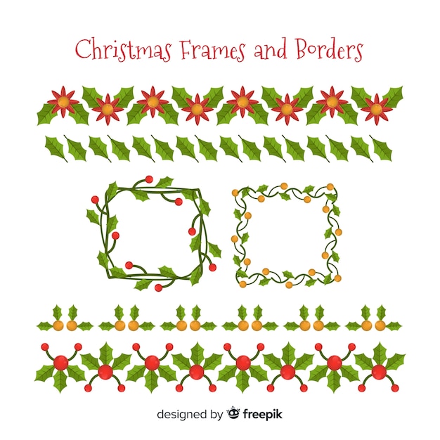 Free Vector christmas floral frames and borders collection