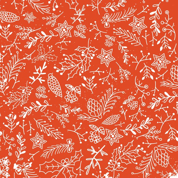 Christmas floral hand drawn seamless pattern