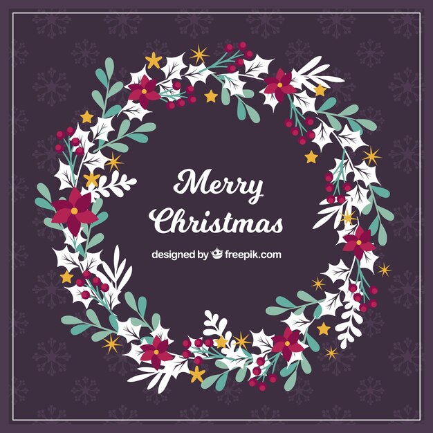 Christmas floral wreath background in retro style