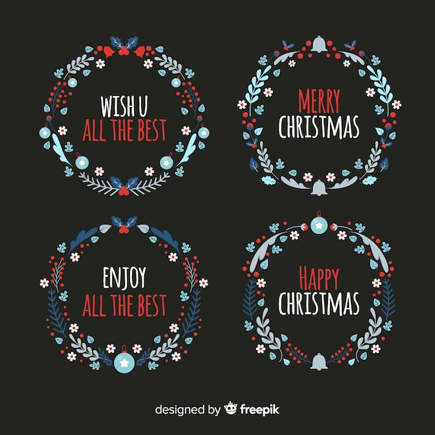 Free Vector christmas flower and wreath collection in flat design