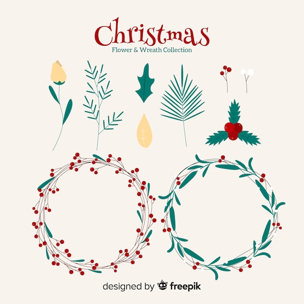 Christmas flower & wreath collection in flat design