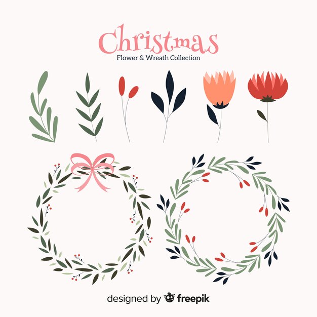 Christmas flower & wreath collection in flat design