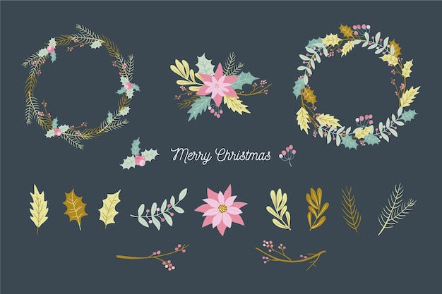 Christmas flower & wreath collection in flat design