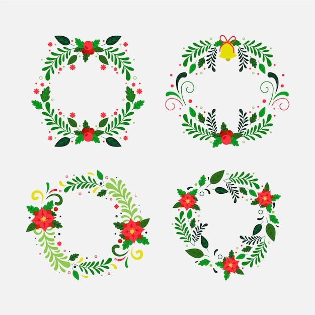 Christmas flower & wreath collection in flat design