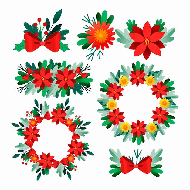 Christmas flower & wreath collection in flat design