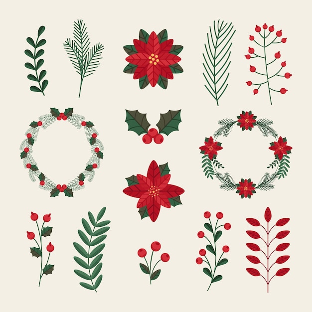 Christmas flower & wreath collection in flat design